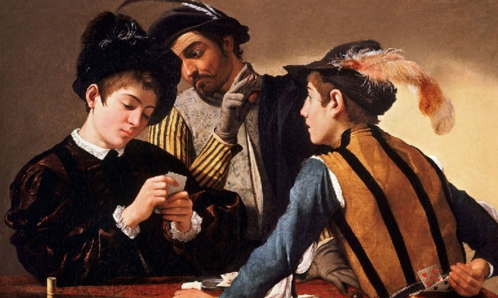 Les Tricheurs, peinture du Caravage représentant une scène de triche aux cartes