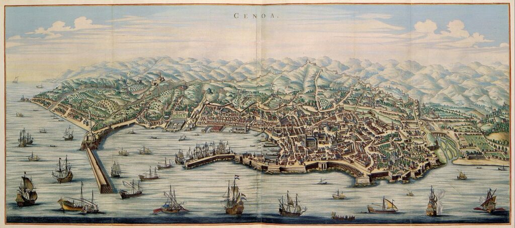 Profil de la ville de Gênes, gravure ancienne