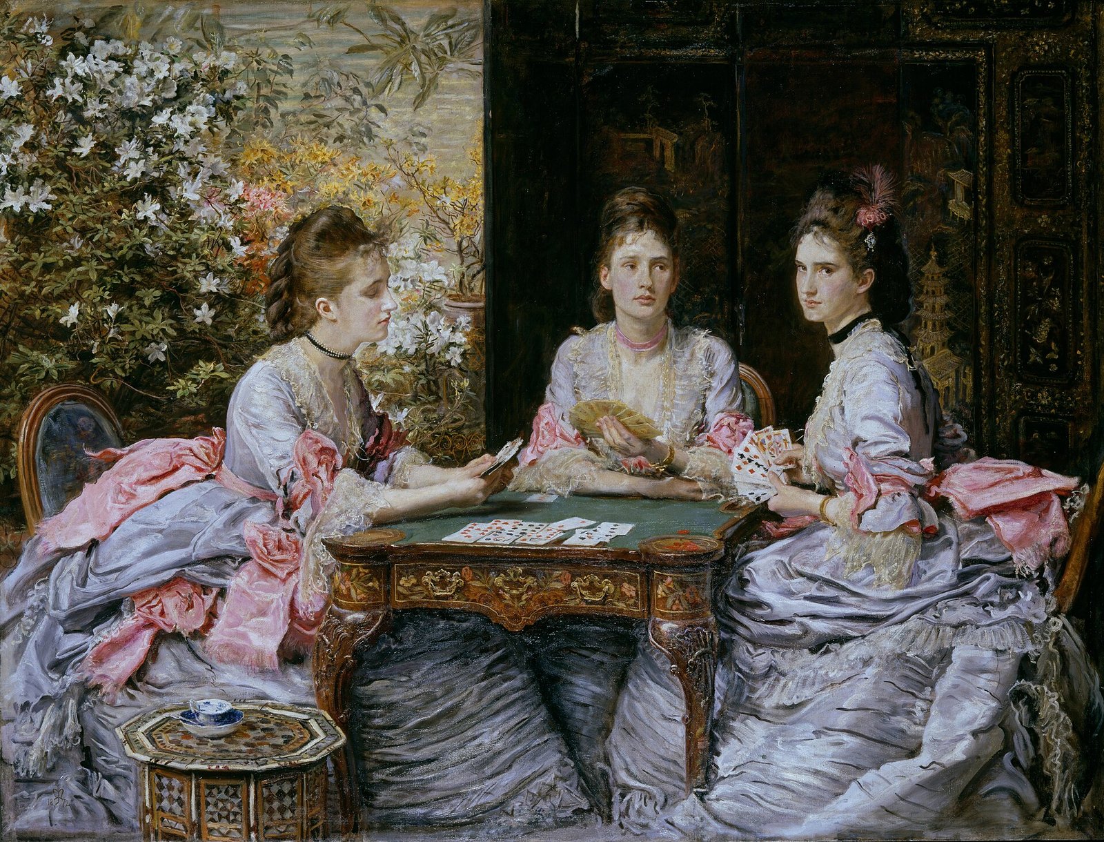 « Hearts are Trumps » de John Everett Millais : trois femmes jouant aux cartes, 1872