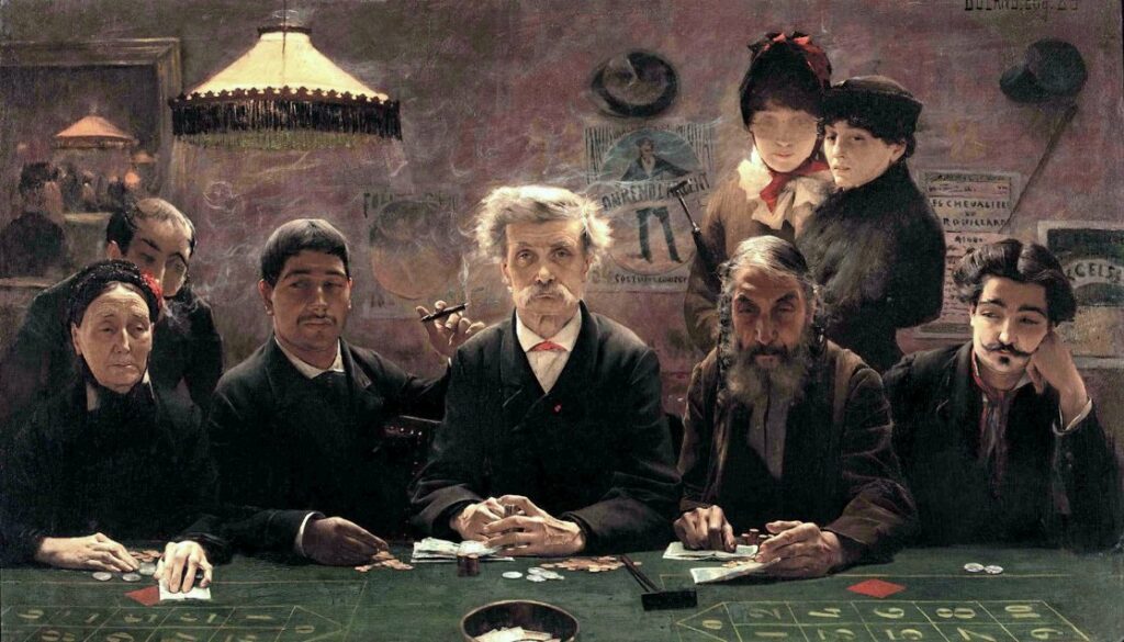 « Le Tripot », scène de jeu clandestin, Jean-Eugène Buland, 1883
